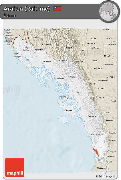 Classic Style 3D Map of Arakan (Rakhine)