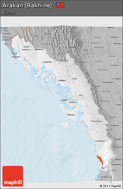 Gray 3D Map of Arakan (Rakhine)