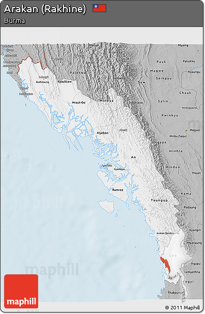 Gray 3D Map of Arakan (Rakhine)
