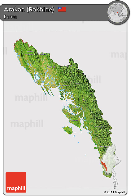 Satellite 3D Map of Arakan (Rakhine), cropped outside