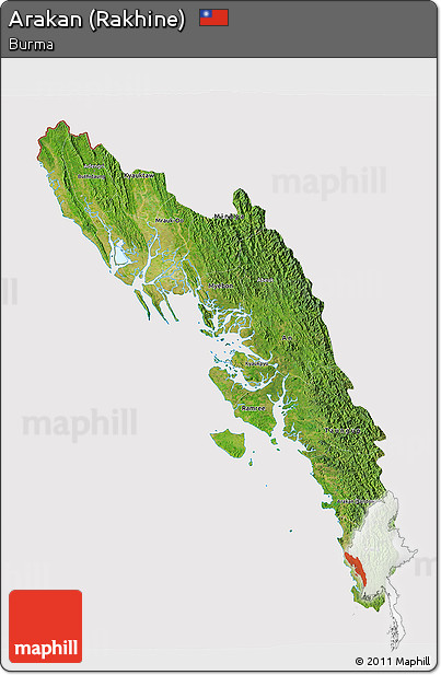 Satellite 3D Map of Arakan (Rakhine), cropped outside