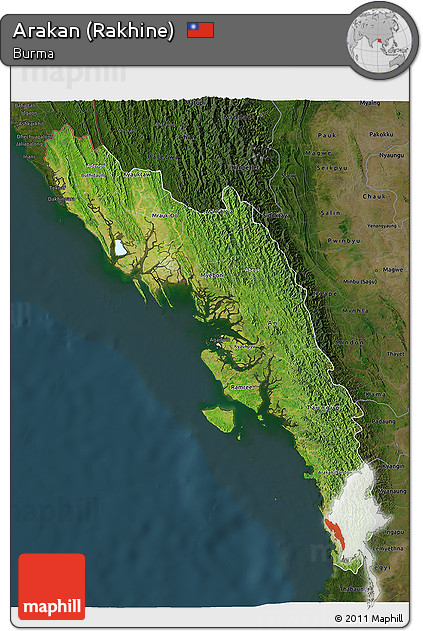 Satellite 3D Map of Arakan (Rakhine), darken