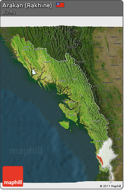 Satellite 3D Map of Arakan (Rakhine), darken