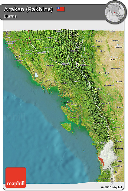 Satellite 3D Map of Arakan (Rakhine)