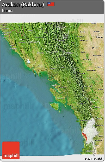 Satellite 3D Map of Arakan (Rakhine)