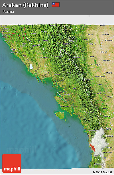 Satellite 3D Map of Arakan (Rakhine)