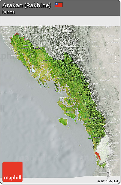 Satellite 3D Map of Arakan (Rakhine), lighten, semi-desaturated