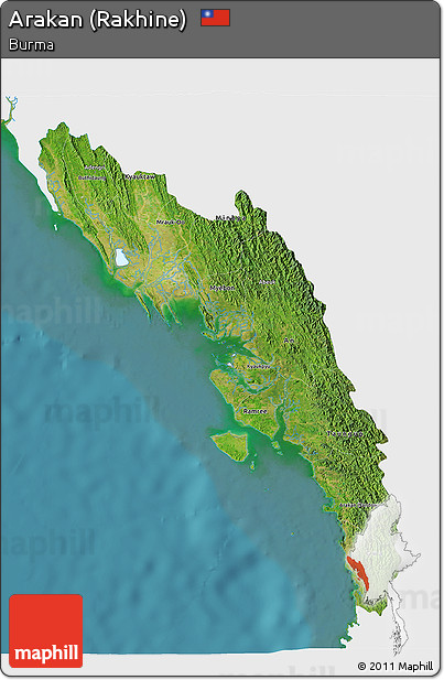 Satellite 3D Map of Arakan (Rakhine), single color outside