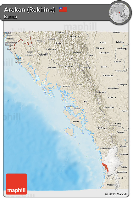 Shaded Relief 3D Map of Arakan (Rakhine)