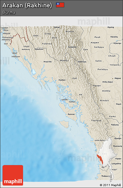 Shaded Relief 3D Map of Arakan (Rakhine)