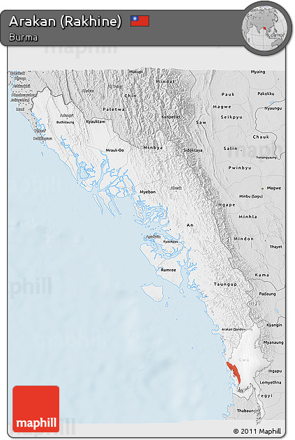 Silver Style 3D Map of Arakan (Rakhine)