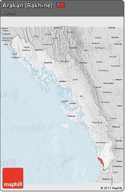 Silver Style 3D Map of Arakan (Rakhine)