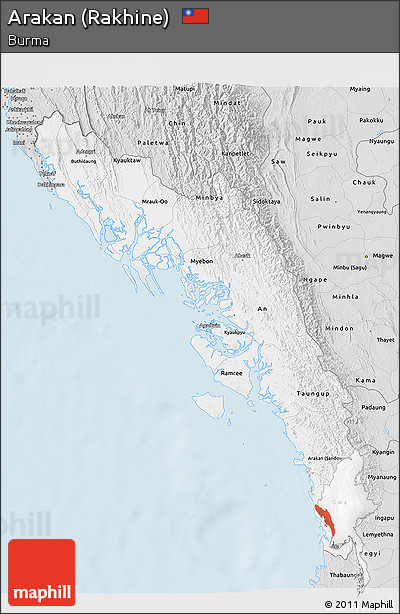 Silver Style 3D Map of Arakan (Rakhine)