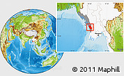 Physical Location Map of Arakan (Sandoway), highlighted country, highlighted parent region