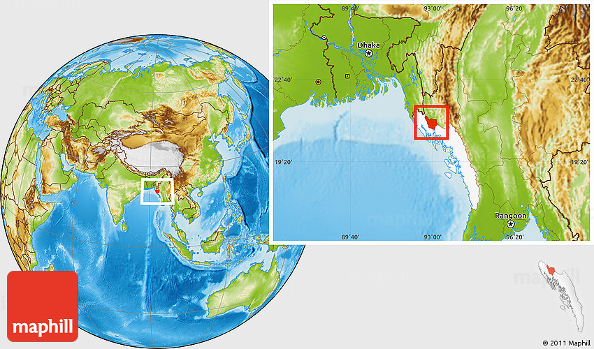 Physical Location Map of Kyauktaw, highlighted parent region