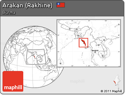Blank Location Map of Arakan (Rakhine), within the entire country