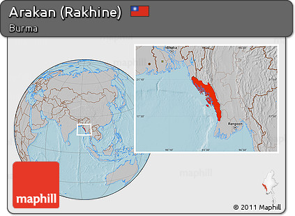 Gray Location Map of Arakan (Rakhine), hill shading