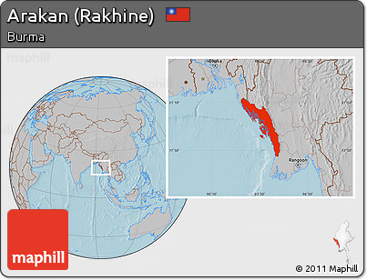Gray Location Map of Arakan (Rakhine), hill shading