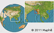 Satellite Location Map of Arakan (Rakhine), within the entire country