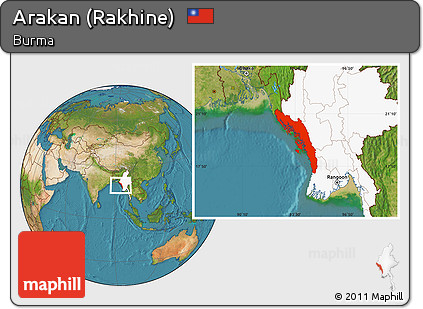 Satellite Location Map of Arakan (Rakhine), highlighted country