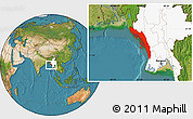 Satellite Location Map of Arakan (Rakhine), highlighted country