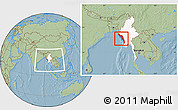 Savanna Style Location Map of Arakan (Rakhine), highlighted country, within the entire country, hill shading