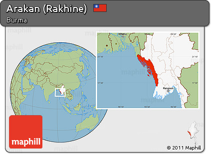 Savanna Style Location Map of Arakan (Rakhine), highlighted country