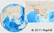 Shaded Relief Location Map of Arakan (Rakhine), within the entire country