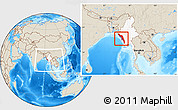 Shaded Relief Location Map of Arakan (Rakhine), highlighted country, within the entire country
