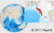Shaded Relief Location Map of Arakan (Rakhine), highlighted country