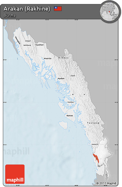 Gray Map of Arakan (Rakhine), single color outside