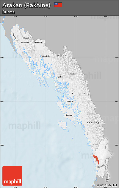 Gray Map of Arakan (Rakhine), single color outside