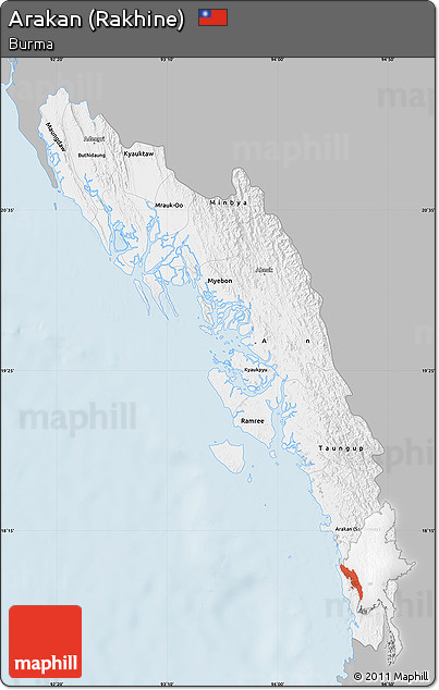 Gray Map of Arakan (Rakhine), single color outside