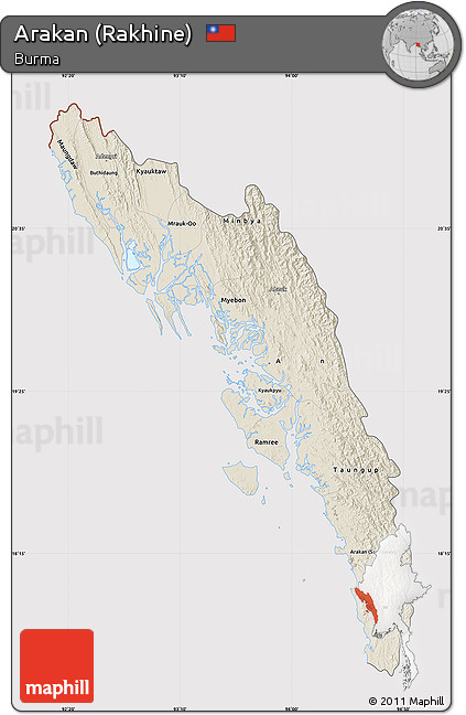 Shaded Relief Map of Arakan (Rakhine), cropped outside
