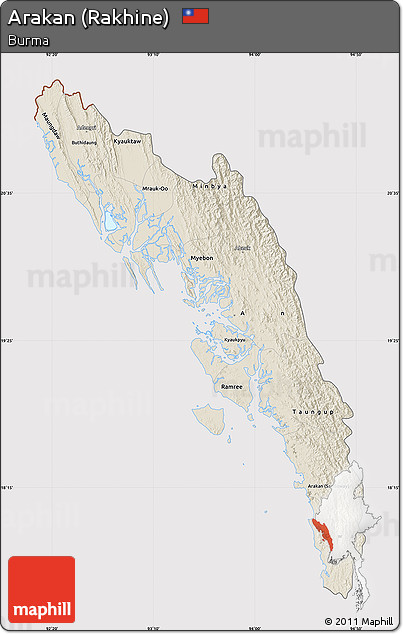 Shaded Relief Map of Arakan (Rakhine), cropped outside