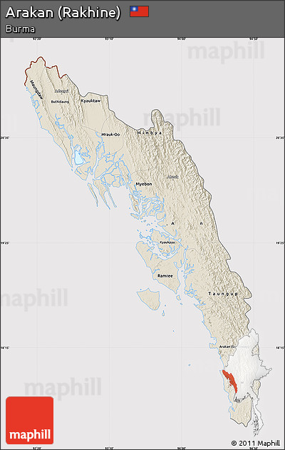 Shaded Relief Map of Arakan (Rakhine), cropped outside