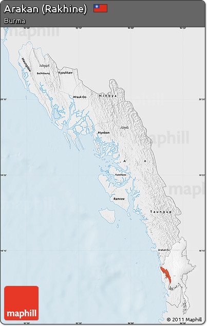 Silver Style Map of Arakan (Rakhine), single color outside