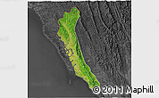 Satellite 3D Map of Maungdaw, darken, desaturated