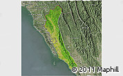Satellite 3D Map of Maungdaw, semi-desaturated