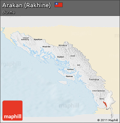 Classic Style Panoramic Map of Arakan (Rakhine), single color outside