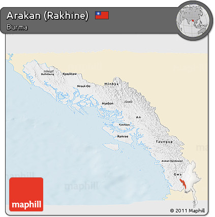 Classic Style Panoramic Map of Arakan (Rakhine), single color outside