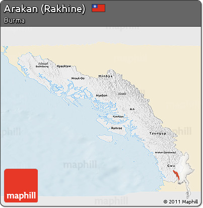 Classic Style Panoramic Map of Arakan (Rakhine), single color outside