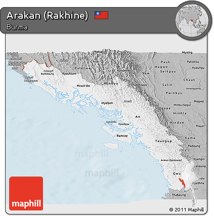 Gray Panoramic Map of Arakan (Rakhine)
