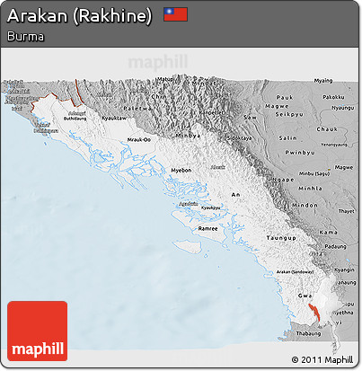 Gray Panoramic Map of Arakan (Rakhine)