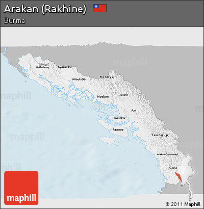 Gray Panoramic Map of Arakan (Rakhine), single color outside
