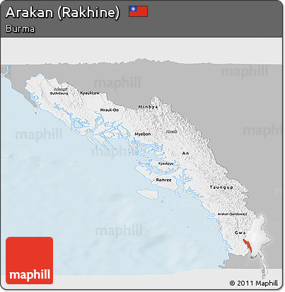 Gray Panoramic Map of Arakan (Rakhine), single color outside