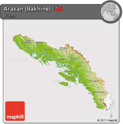 Physical Panoramic Map of Arakan (Rakhine), cropped outside
