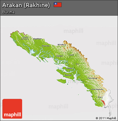 Physical Panoramic Map of Arakan (Rakhine), cropped outside