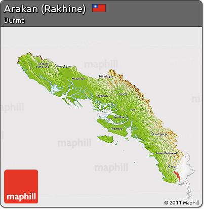 Physical Panoramic Map of Arakan (Rakhine), cropped outside