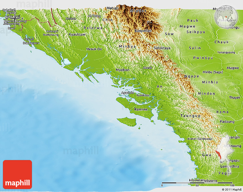 Physical Panoramic Map of Arakan Rakhine